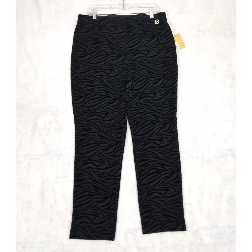 Michael Kors Pants Womans XL 16 Black Zebra Tiger Striped Velvet Burnout Pull On